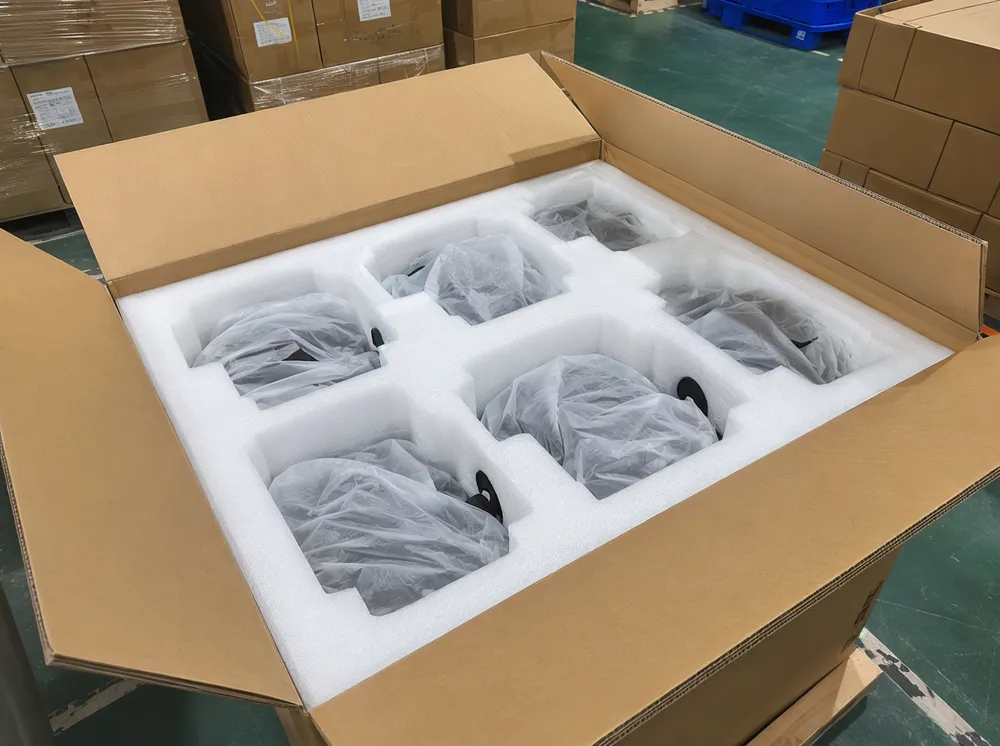 Vefey export packaging with molded foam inserts prepared for container shipping
