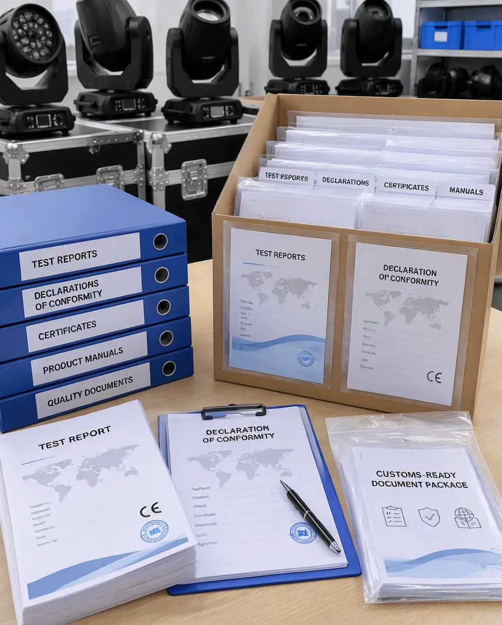 Vefey compliance documentation package including test reports and declarations of conformity ready for customs clearance