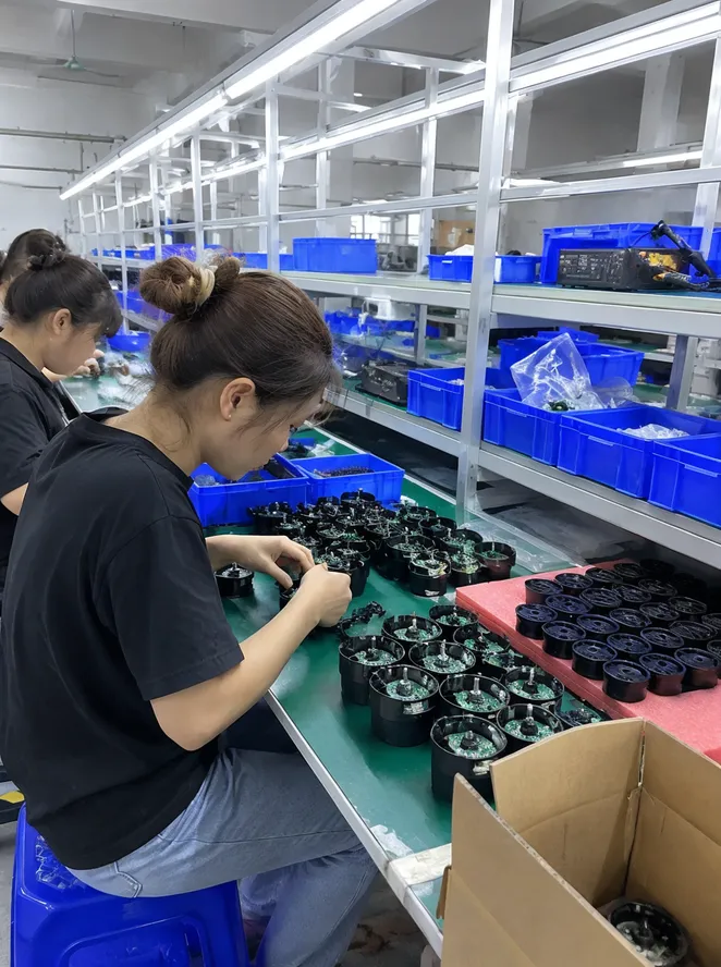 Dedicated motor assembly cell at Vefey Meizhou factory producing disco ball light rotation mechanisms