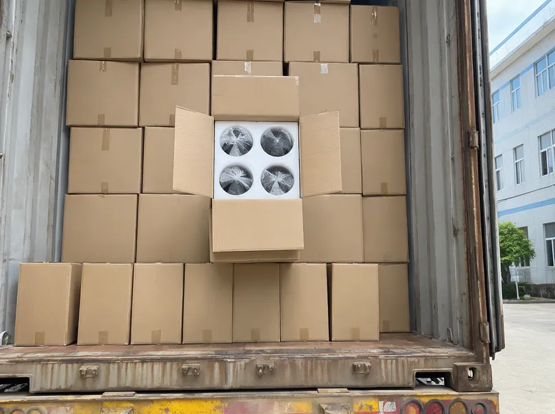 Optimized container loading layout for dance stage lighting fixtures with custom foam inserts