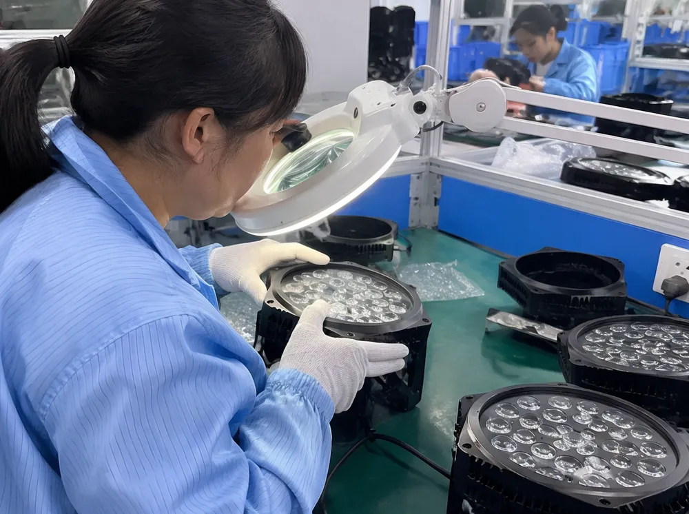 Post-assembly cosmetic inspection under magnification on Vefey LED fixture SMT line