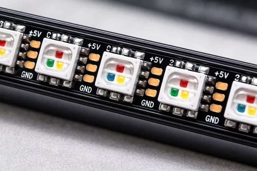 SMD5050 LED chip close-up showing pixel segment precision on Vefey pixel bar