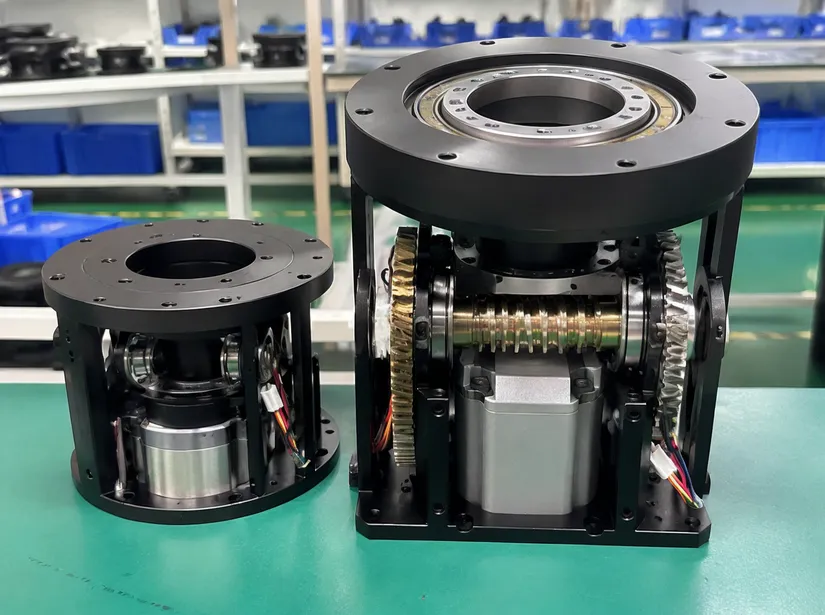 Vefey in-house pan/tilt motor assembly with dual-bearing race and hardened steel worm gear