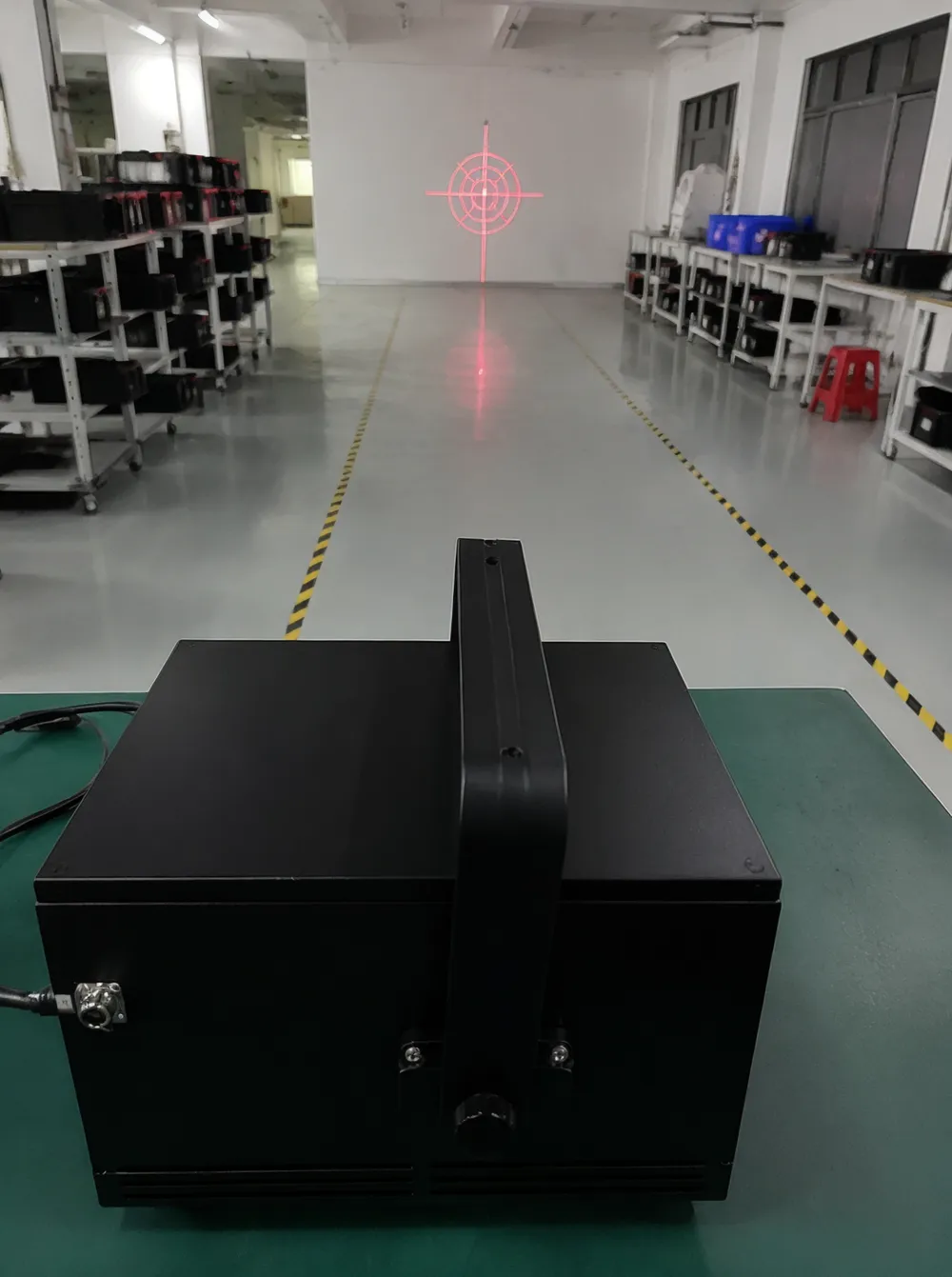Optical alignment verification using projection calibration target at 5-meter distance in Vefey factory