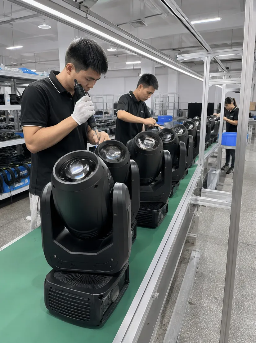 Professional DJ lights manufactured at Vefey factory facility