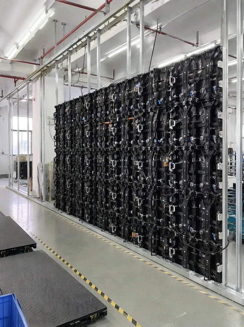 LED stage lighting background panels manufactured at Vefey facility showing modular backdrop system