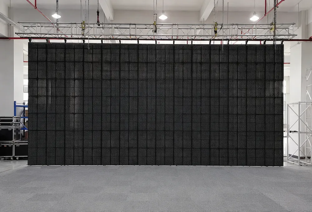 Vefey modular LED stage lighting background panel system assembled as a large-format backdrop wall