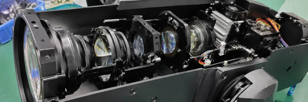 Precision-ground condensing lens assembly inside Vefey moving head spotlight optical path